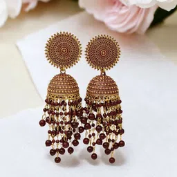 MEIRA JEWELLERY Silver Plated Pearls Beaded Dome Shaped Jhumkas-picture-34