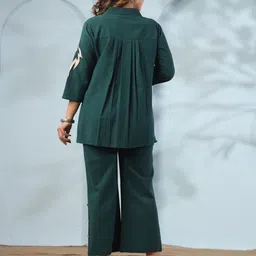 JISORA Womens Teal Solid Cotton Co-ord Set image 3