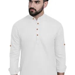 APEKTRA Band Collar Roll-Up Sleeves Slim Fit Short Kurta-picture-34