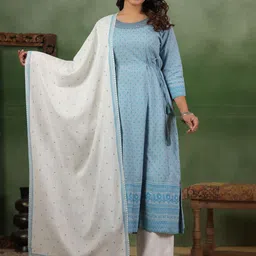 Span Floral Printed Sequinned Panelled Pure Cotton A-line Kurta With Trouser And Dupatta-picture-15