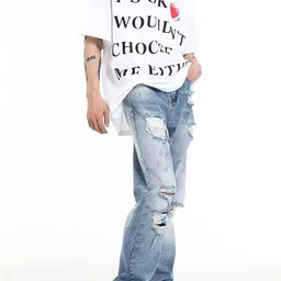 StyleCast Men Flared High-Rise Mildly Distressed Light Fade Jeans-picture-37