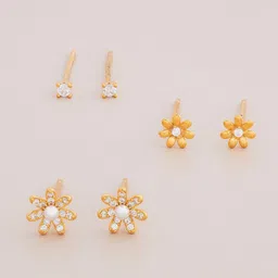 Kushal's Fashion Jewellery Set of 3 Gold-Plated 92.5 Sterling Silver Pearls Beaded Studs-picture-31