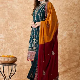 SHADOW & SAINING Embroidered Silk Georgette Unstitched Dress Material image 4