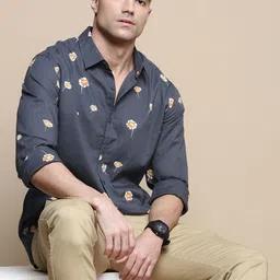 INVICTUS Men Sport Spread Collar Floral Printed Cotton Slim Fit Casual Shirt-image-81
