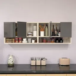 specialitypanels 4 Door Mirror glossy triple layer UV resistant handless shutter with 6 Organizer Shelf in Grey Finish-picture-16