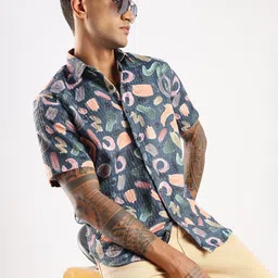 bs blue squad Abstract Printed Casual Shirt with Spread Collar-picture-32
