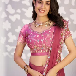 HERE&NOW Embellished Embroidered Tissue Heavy Work Saree image 4