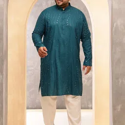 SOJANYA PLUS Men Embroidered Mirror Work Regular Pure Cotton Kurta with Pyjamas-picture-21