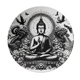 THE QUIRKY HOME White & Black Printed Buddha's Grace Decorative Ceramic Wall Plate image 2