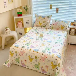 JC HOME White & Green Graphic Printed 220 TC Pure Cotton Single Bedsheet Set 2.3 m x 1.6 m image 3