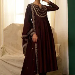 CaniBani Women Ethnic Motifs Embroidered Empire Thread Work Kurta with Trousers & With Dupatta-picture-29
