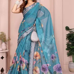 Moda Rapido Floral Zari Linen Blend Saree-picture-25