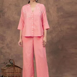 Sencei Embroidered V-Neck Shirt With Palazzos Co-Ords-picture-23
