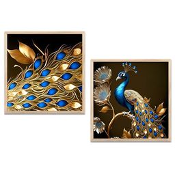 Kotart Brown & Blue 2 Pieces Wooden Birds & Animals Printed Wall Arts-picture-25