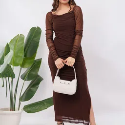 Deshi Girl Off-Shoulder Net Ruched Bodycon Maxi Dress-image-24