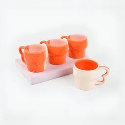 Storepedia Orange & White Handcrafted Printed Ceramic Matte Cups Set of Cups and Mugs image 3