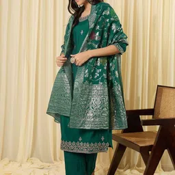 Indo Era Women Ethnic Motifs Embroidered Regular Thread Work Kurta with Trousers & With Dupatta image 3