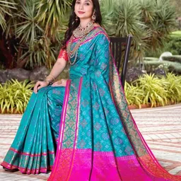 AKSH FASHION Blue Silk Blend Sarees-picture-32