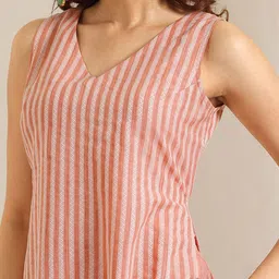 Libas Striped V-Neck Straight Kurta & Palazzos With Dupatta image 2