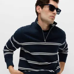 Marks & Spencer Men Striped Half Zip Pure Cotton Sweatshirt-picture-24