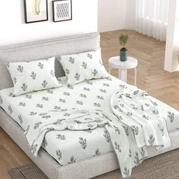 BELLA CASA Grey & White Ethnic Motifs Cotton 5 Piece Double King Superfine Bedding Set-picture-31