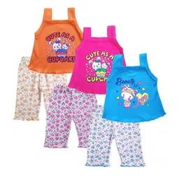 KIDDIEKISSES Girls Pack Of 3 Printed Sleeveless Tops With Trousers-picture-28