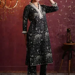 Anouk Women Ethnic Motifs Printed Thread Work Cotton Kurta with Palazzos image 4