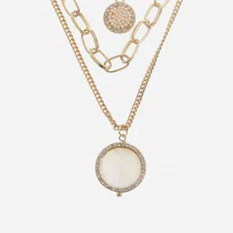 Sanjog Gold-Plated Stone Studded & Mother of Pearls Beaded Layered Necklace image 3