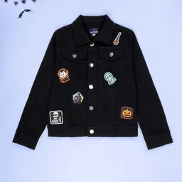 KiddoPanti Boys Spread Collar Graphic Printed Lightweight Denim Jacket-picture-27