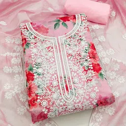 LeeliPeeri Designer Embroidered Chanderi Silk Unstitched Dress Material image 3