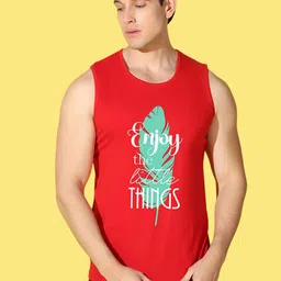 WOOSTRO Pack Of 2 Printed Combed Cotton Gym Vests VWS26(ALONE YELLOW)(ENJOY RED) image 3