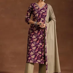Tulip Eden Women Floral Printed Regular Pure Cotton Kurta with Palazzos & With Dupatta image 1