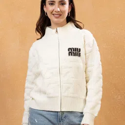 GFO Women Mock Collar Woollen Quilted Zip-Up Sweater-picture-17