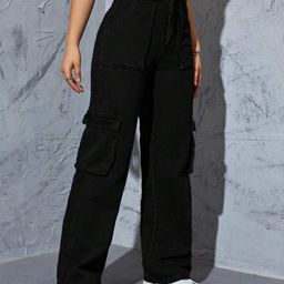 BROADSTAR Women Smart Wide Leg High-Rise Slash Knee Stretchable Jeans-picture-48