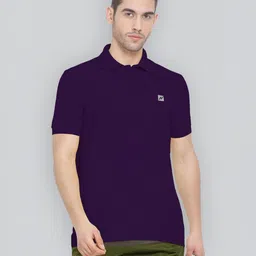 lux nitro Men Solid Polo Neck Pure Cotton Purple T-Shirt-picture-25