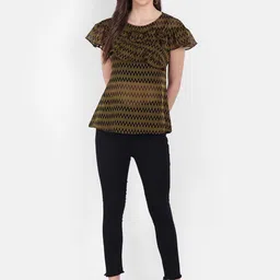 Sangria Women Printed Flared Sleeves Ruffled Top-image-44