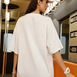 Christy World Typography Printed Round Neck Drop-Shoulder Sleeves Oversized T-shirt image 2