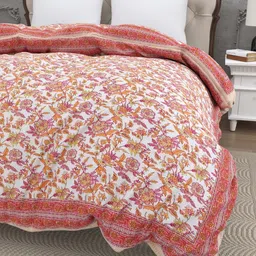 JAIPUR FABRIC Peach-Coloured & White Floral Heavy Winter 300 GSM Comforter image 4