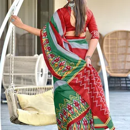 Anouk Striped Pure Cotton Ikat Saree image 3
