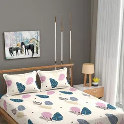 NEW TOWN Multicoloured 210 TC Cotton Fitted Queen Bedsheets With 2 Pillow Covers-image-56