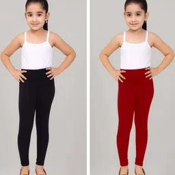 TIK TOK WEARS Pack of 2 Girls Casual Regular Fit Plain Cotton Leggings-picture-23