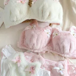 Eleg & Stilance Self-Designed Faux Fur and Bow Detail Padded Bra & Panty Set image 5