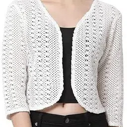 Women Jacket Style Half Sleeve White Shrug-image-8