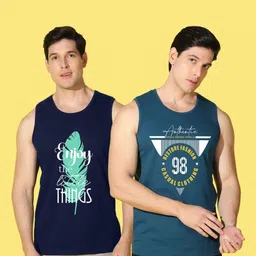 WOOSTRO Men Pack of 2 Typography Printed Round Neck Cotton Slim Fit Sports T-shirts image 4
