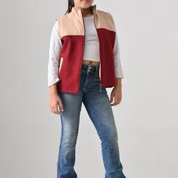 BAESD Girls Colourblocked Stand Collar Lightweight Fleece Open Front Jacket image 3