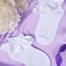 NESKA MODA Girls Pack Of 2 White Ankle Length Socks-picture-49