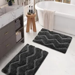 LUXEHOME INTERNATIONAL Grey Set Of 2 Patterned 220 GSM Anti-Skid Bath Rug-image-15