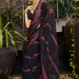 GHAN SALS Floral Printed Baluchari Saree With Unstitched Blouse image 5