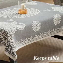 Kuber Industries Grey Ethnic Motifs Self Design Cotton Anti-Skid 4-Seater Table Cover image 2