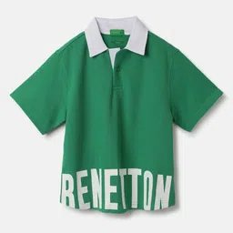 United Colors of Benetton Boys Typography Polo Collar Applique Boxy T-shirt image 1